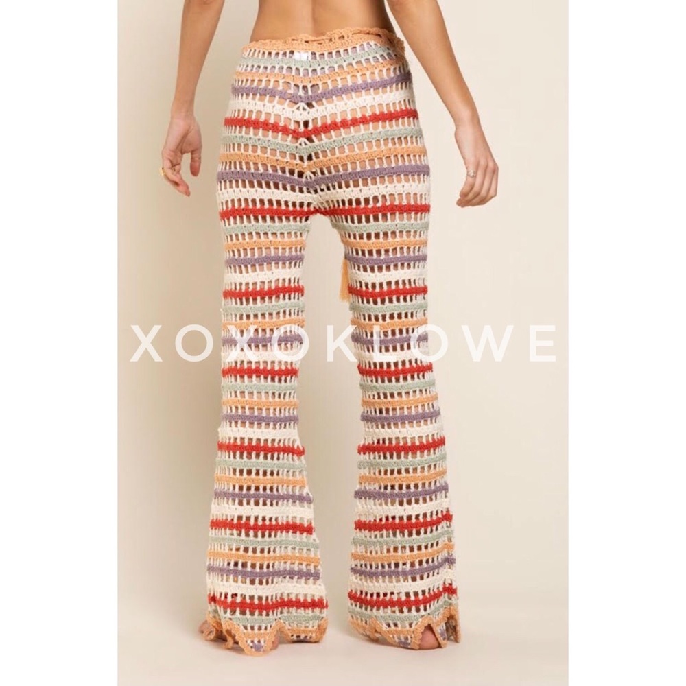 LAST ONE POL Low Rise Retro Striped Crochet Flare Pants - Picture 8 of 16
